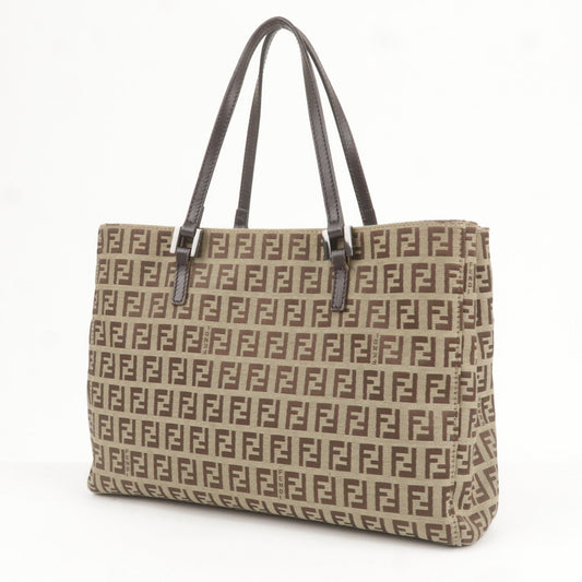 FENDI Zucchino Canvas Leather Hand Bag Beige Brown 8BH072