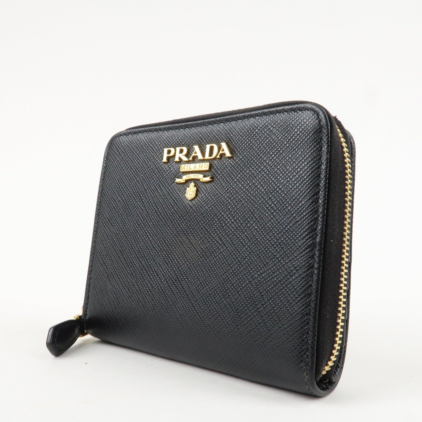 PRADA Logo Leather Zip Around Bi-fold Wallet Black 1ML522  d