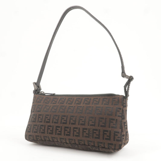FENDI Zucchino Canvas Leather Hand Bag Brown Black 8BR249