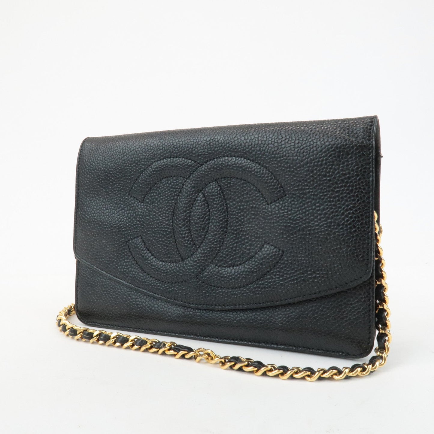 CHANEL COCO Mark Caviar Skin Chain Wallet WOC Black A13509  d