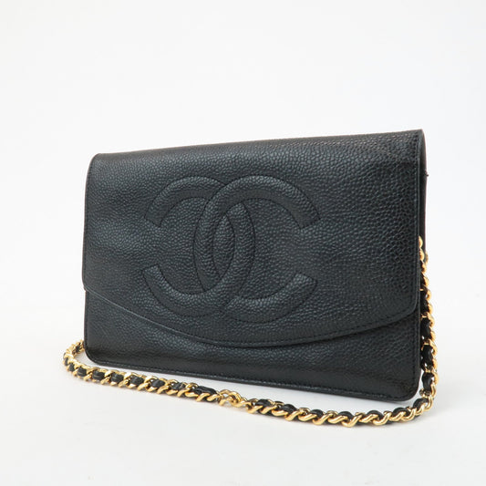 CHANEL COCO Mark Caviar Skin Chain Wallet WOC Black A13509  d