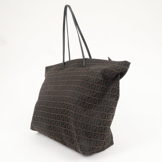 FENDI Zucchino Canvas Leather Tote Bag Black Brown 8BH026