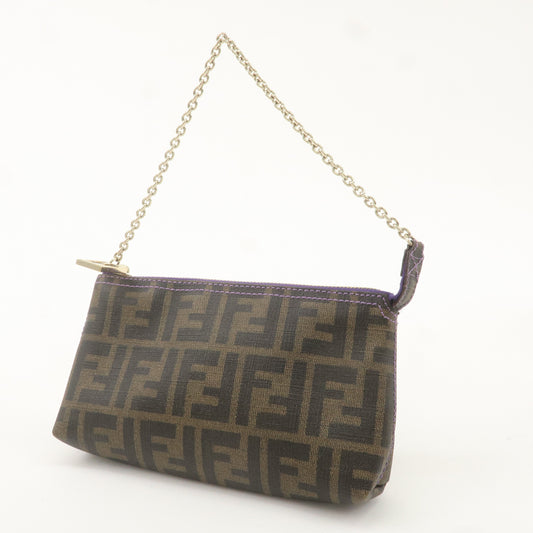 FENDI Zucca PVC Chain Accessory Pouch Khaki Black Purple 8BR592