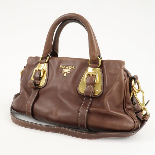 PRADA Leather 2Way Bag Shoulder Bag Hand Bag Brown BN1904  d