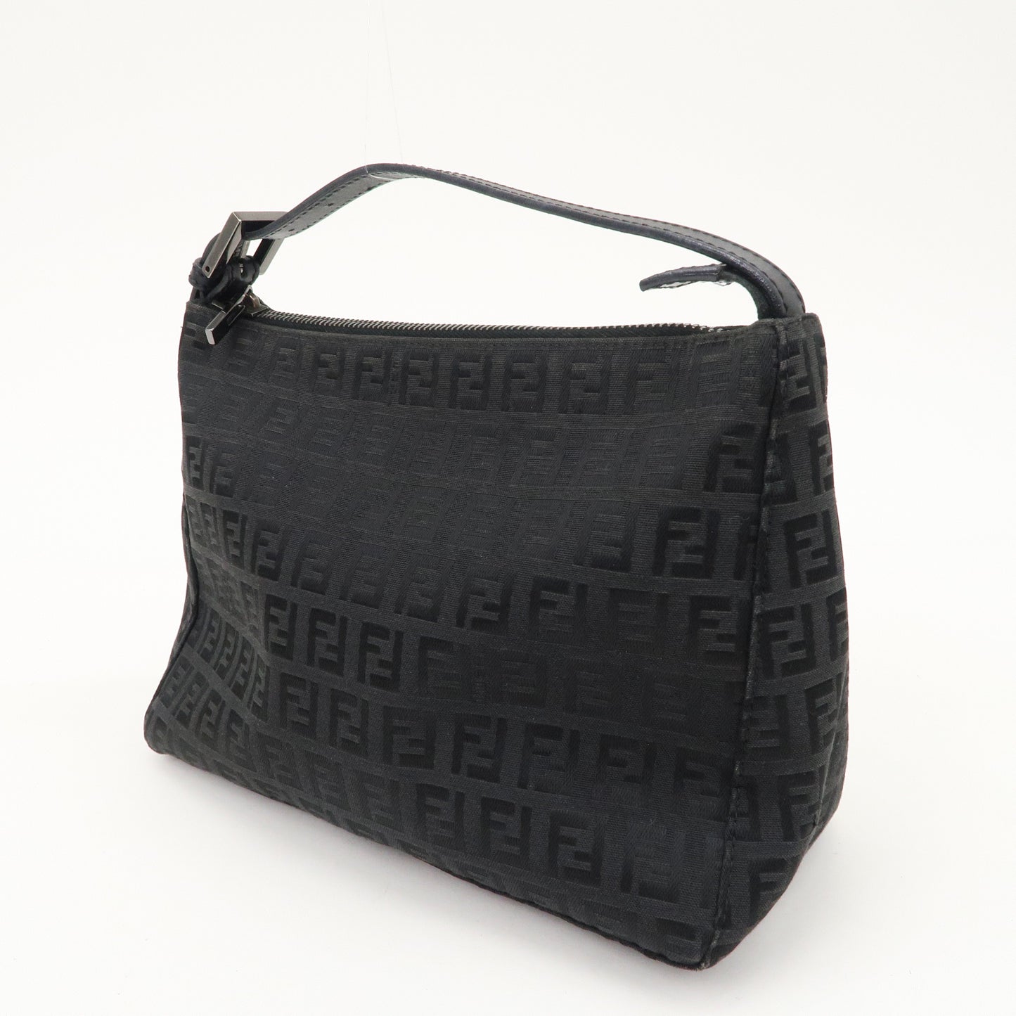 FENDI Zucchino Canvas Leather Hand Bag Mini Bag Black 8N0005