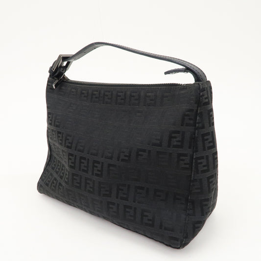 FENDI Zucchino Canvas Leather Hand Bag Mini Bag Black 8N0005