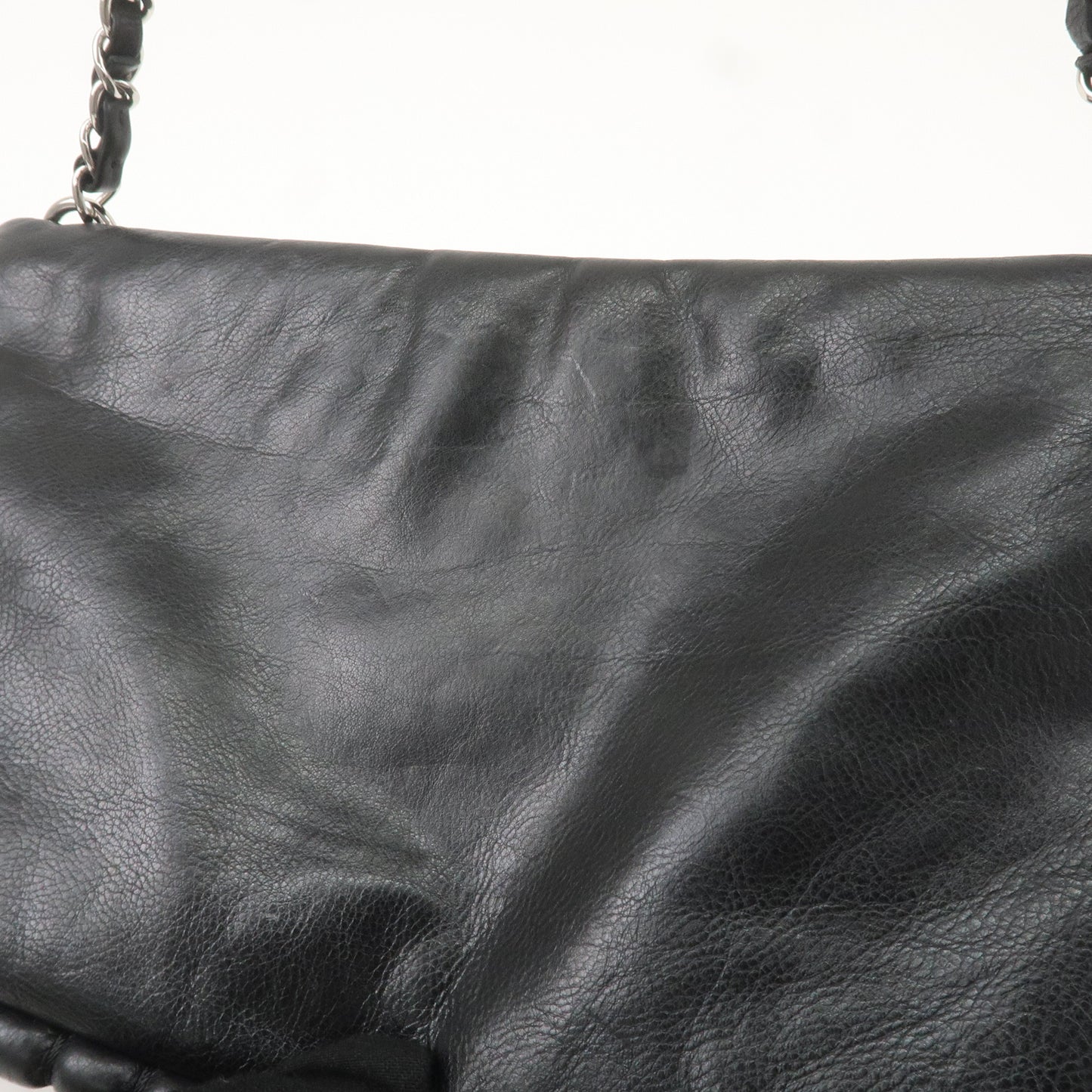 CHANEL Leather Chain Shoulder Bag Hand Bag Black Silver HDW