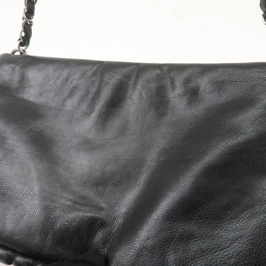 CHANEL Leather Chain Shoulder Bag Hand Bag Black Silver HDW