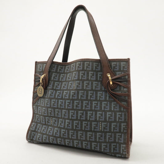FENDI Zucchino Canvas Leather Tote Bag Brown Blue Black 8BH152