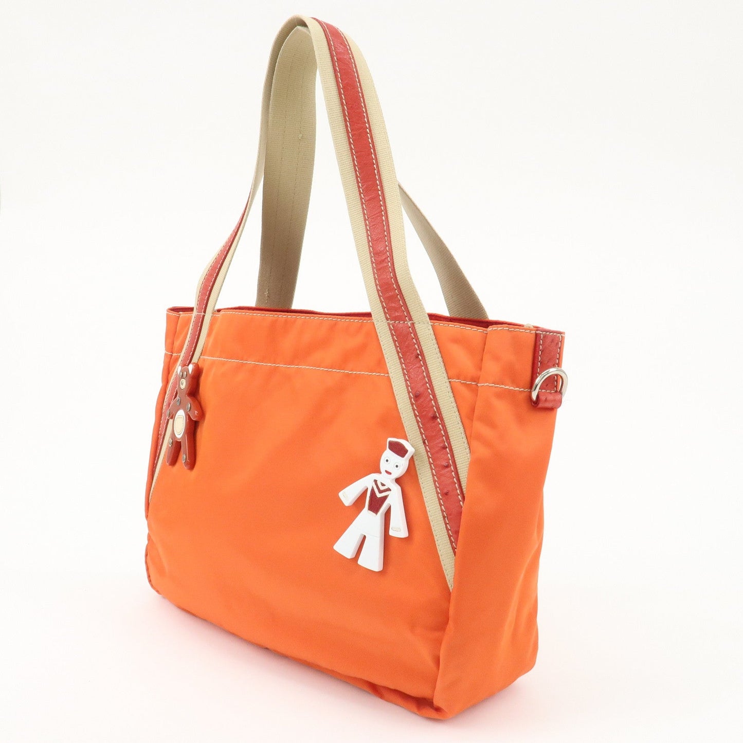 PRADA Logo Nylon Ostrich Leather Canvas Tote Bag Bear B2980A  d