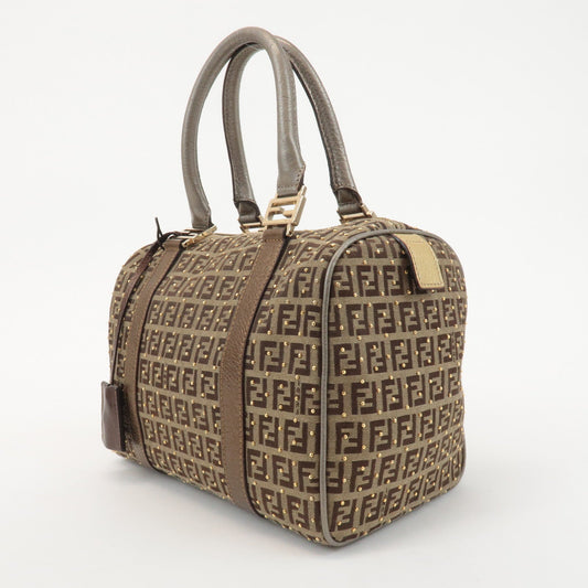 FENDI Zucchino Canvas Leather Boston Bag Hand Bag Beige 8BL068