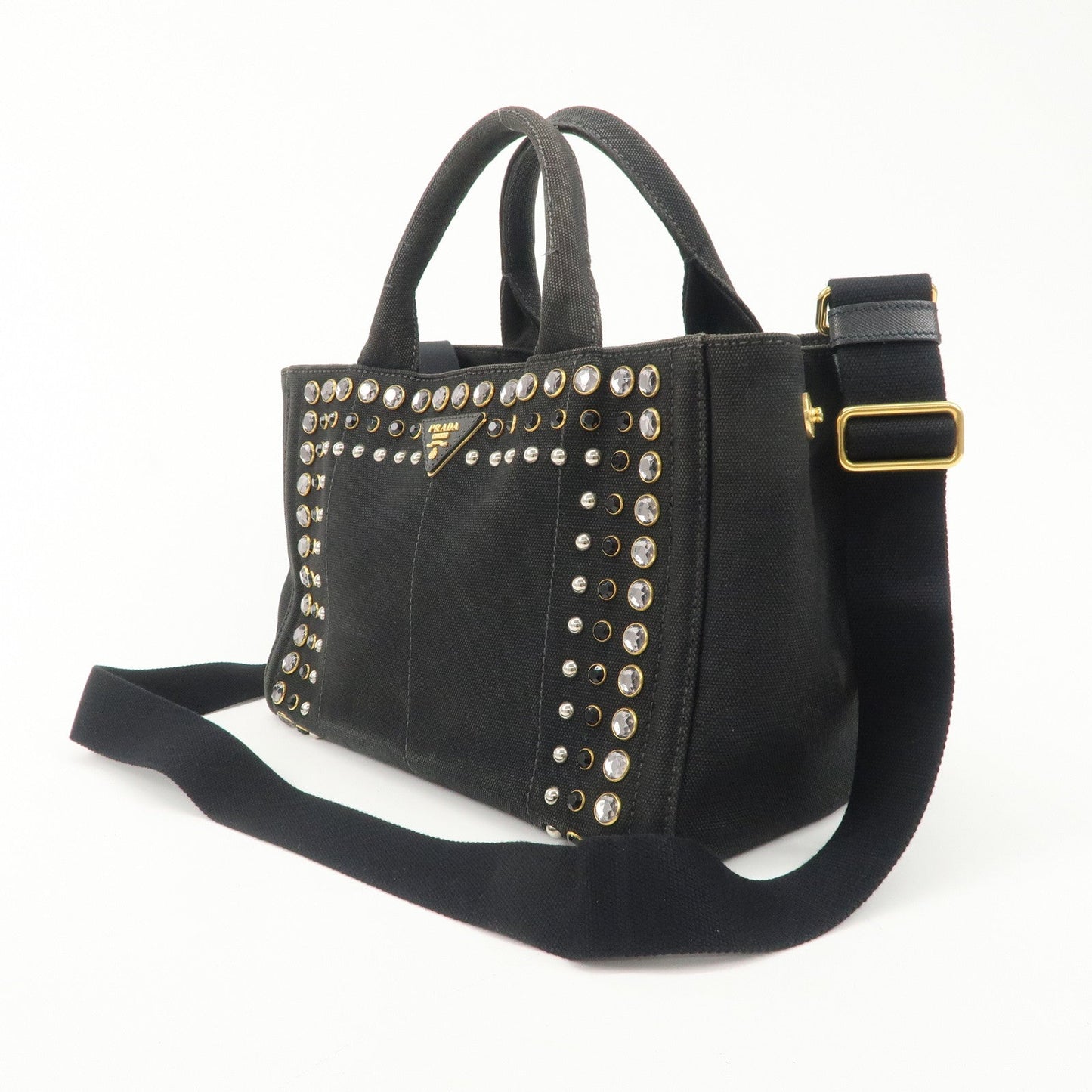 PRADA Mini Canapa Bijou Studs Canvas 2Way Bag Black B24390  d
