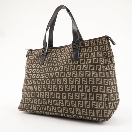 FENDI Zucchino Canvas Leather Tote Bag Hand Bag Beige Brown 8BH138