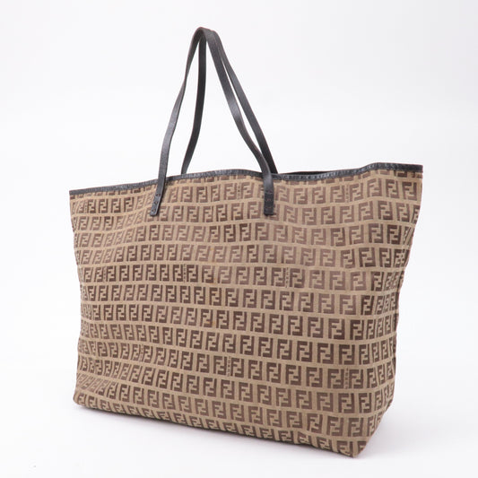 FENDI Zucchino Canvas Leather Tote Bag Beige Brown 8BH005
