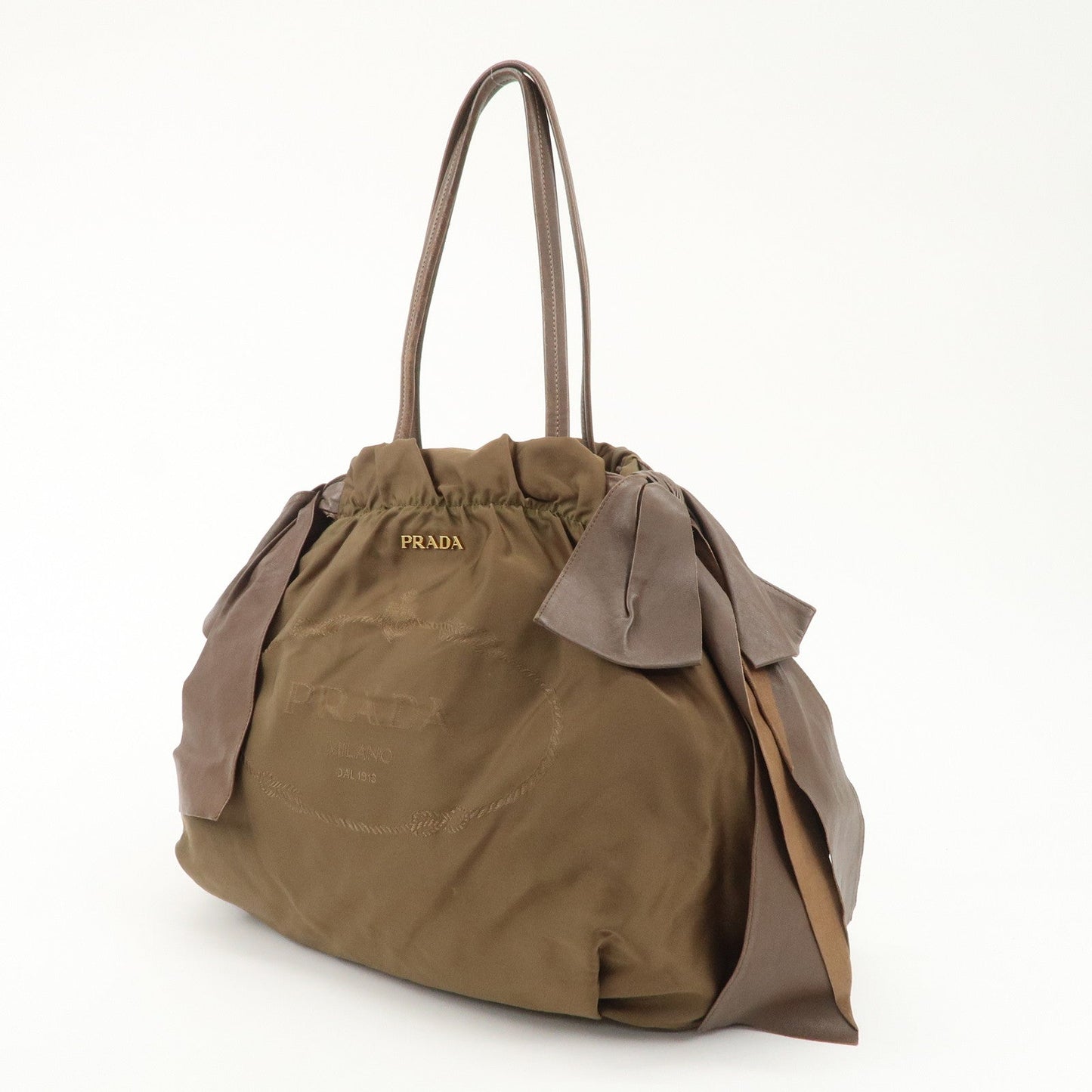 PRADA Logo Nylon Leather Ribbon Shoulder Bag Brown BR4205  d