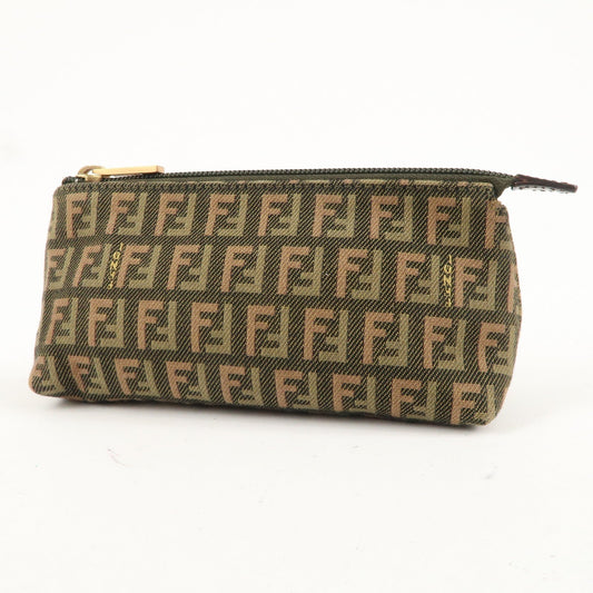 FENDI Zucchino Canvas Leather Cosmetic Pouch Khaki 7N0037