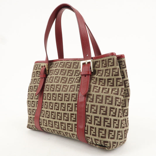 FENDI Zucchino Canvas Leather Hand Bag Beige Red 8BH237