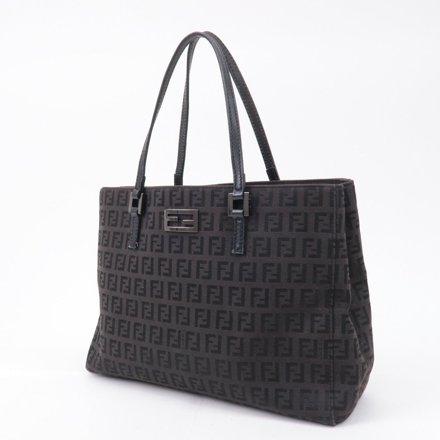 FENDI Zucchino Canvas Leather Hand Bag Brown Black 8BH132