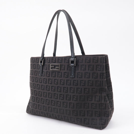 FENDI Zucchino Canvas Leather Hand Bag Brown Black 8BH132