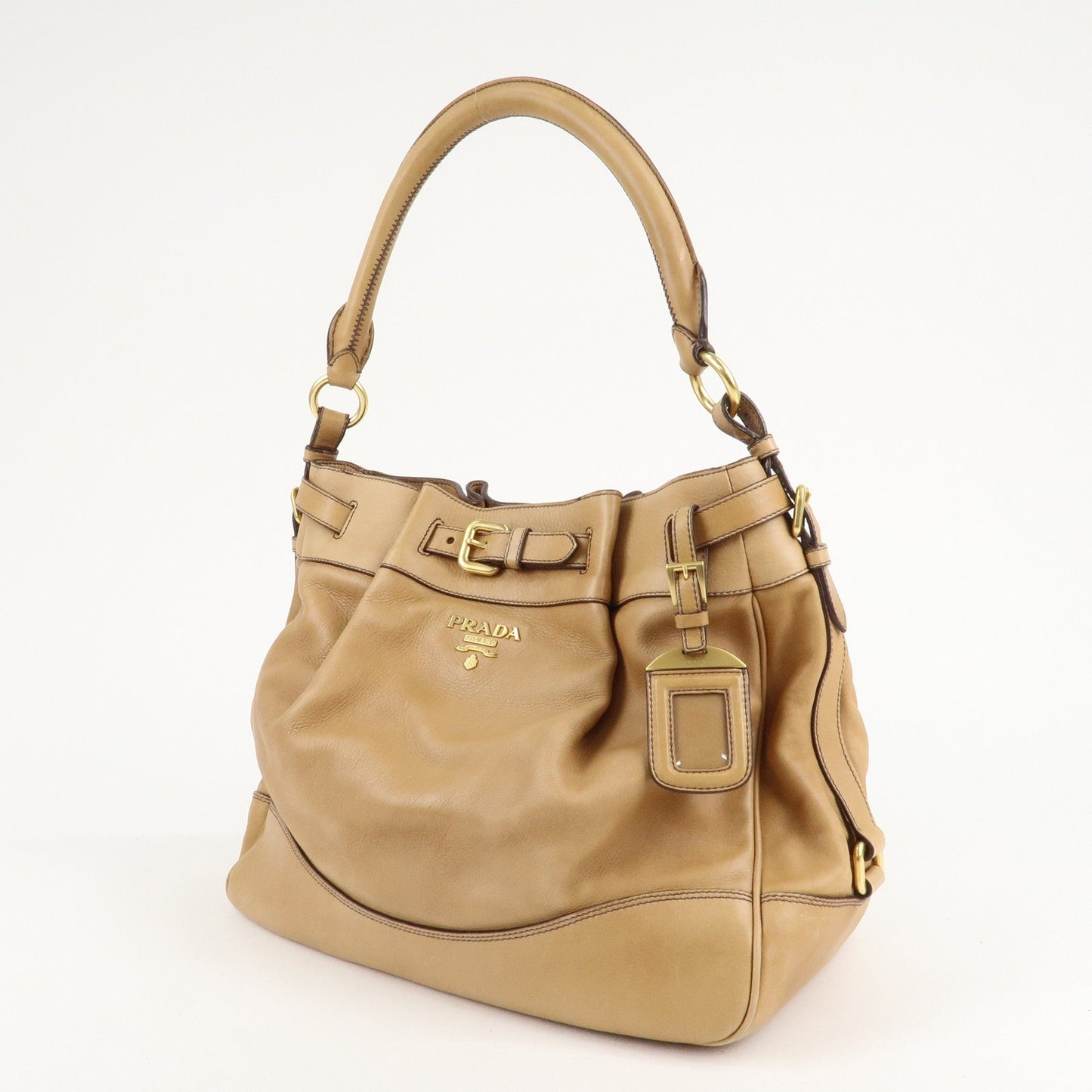 PRADA Leather One Shoulder Bag Brown  d