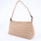 FENDI Zucchino Canvas Leather Shoulder Bag Beige Pink 8BR267