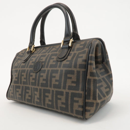 FENDI Zucca PVC Leather Small Boston Bag Hand Bag Khaki Black 4498