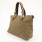 FENDI Zucchino Canvas Leather Tote Bag Khaki Brown 8BH138