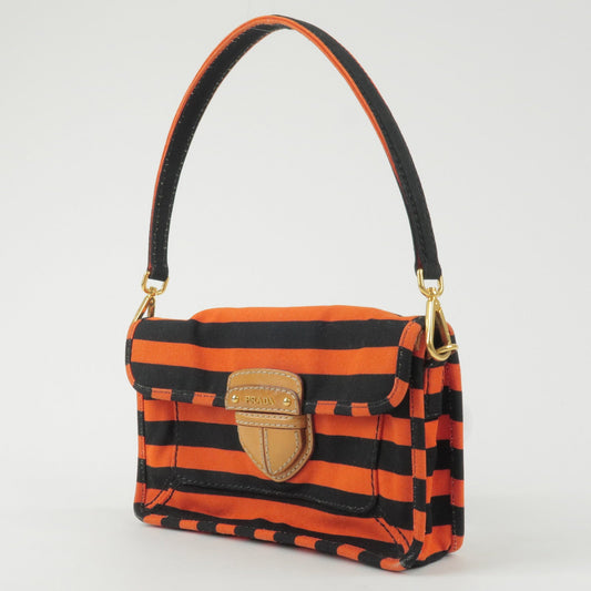 Prada Logo Canvas Leather Shoulder Bag Hand Bag Orange Black