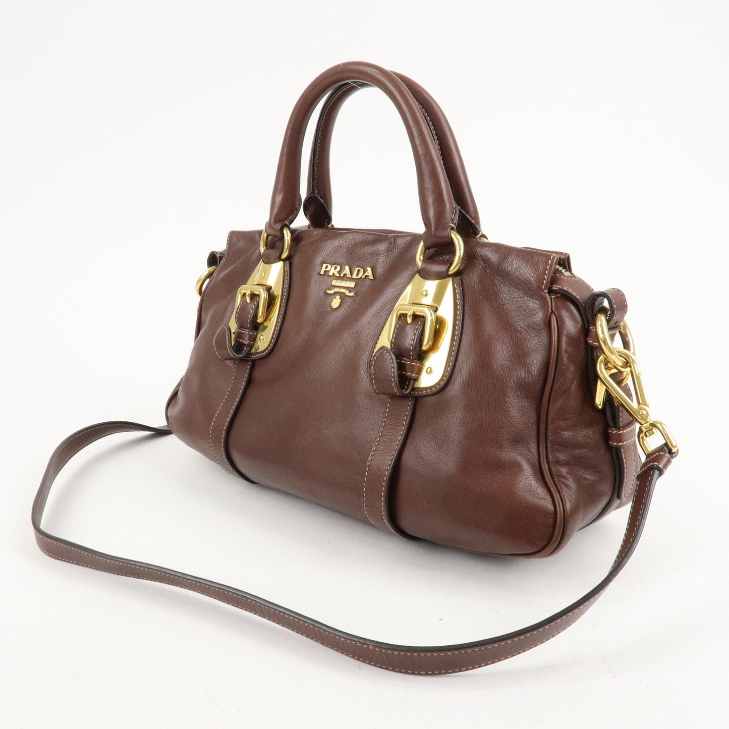 PRADA Leather 2Way Bag Shoulder Bag Hand Bag Brown BN1904  d