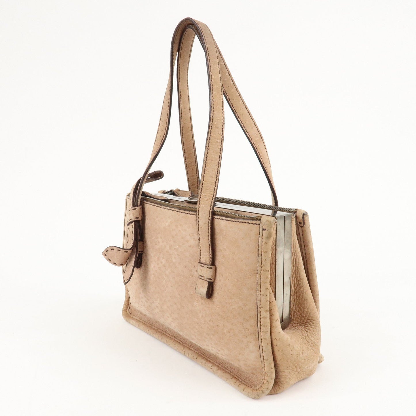PRADA Logo Suede Clasp Tote Bag Hand Bag Beige BR1935 F/S  d