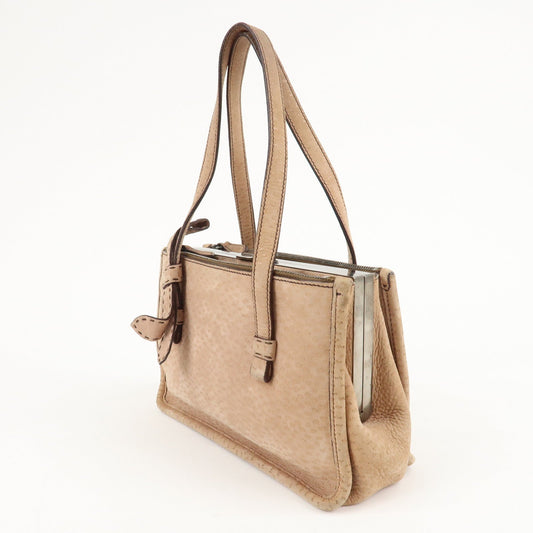 PRADA Logo Suede Clasp Tote Bag Hand Bag Beige BR1935 F/S  d