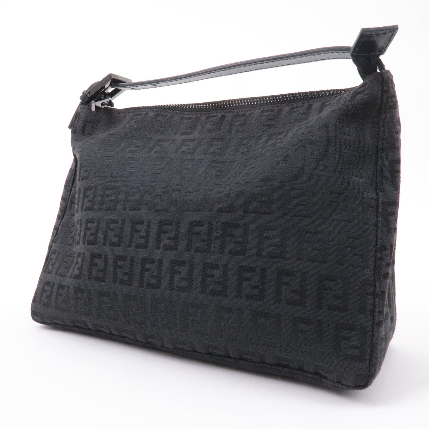 FENDI Zucchino Canvas Leather Hand Bag Pouch Black 8N0005