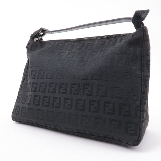 FENDI Zucchino Canvas Leather Hand Bag Pouch Black 8N0005