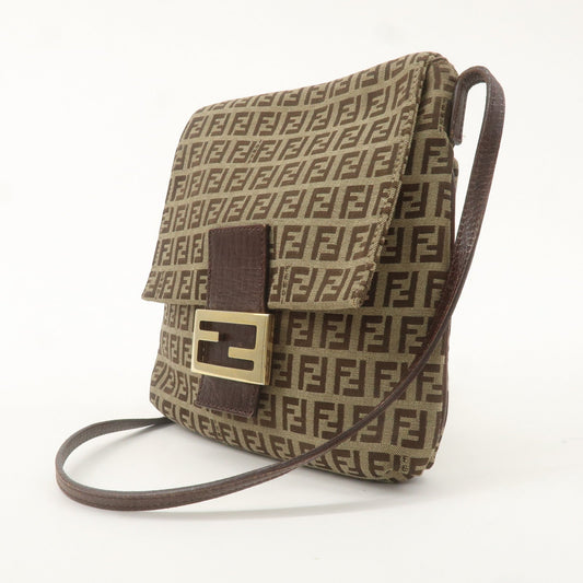 FENDI Zucchino Canvas Leather Shoulder Bag Beige Brown 8BT075