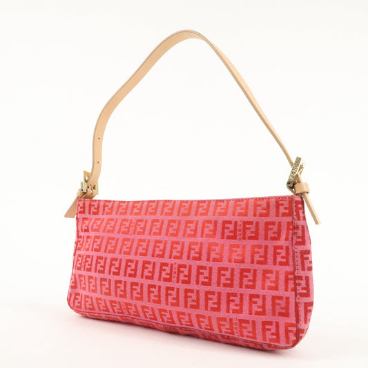 FENDI Zucchino Canvas Leather Shoulder Bag Hand Bag Pink Red d F/S