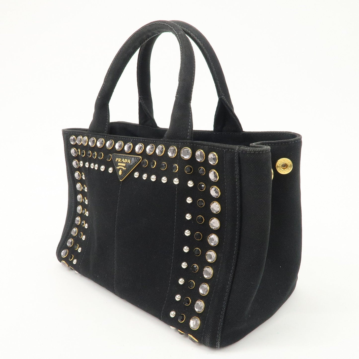 PRADA Logo Canapa Canvas Bijiou Studs 2Way Hand Shoulder Bag  d