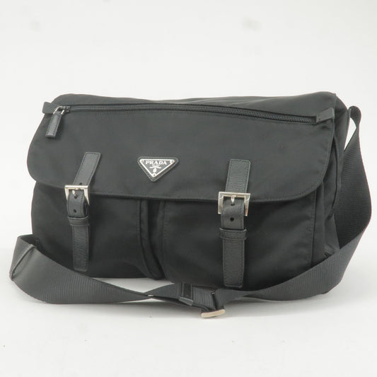 Prada Logo Nylon Leather Shoulder Bag Crossbody Bag Black BT1738
