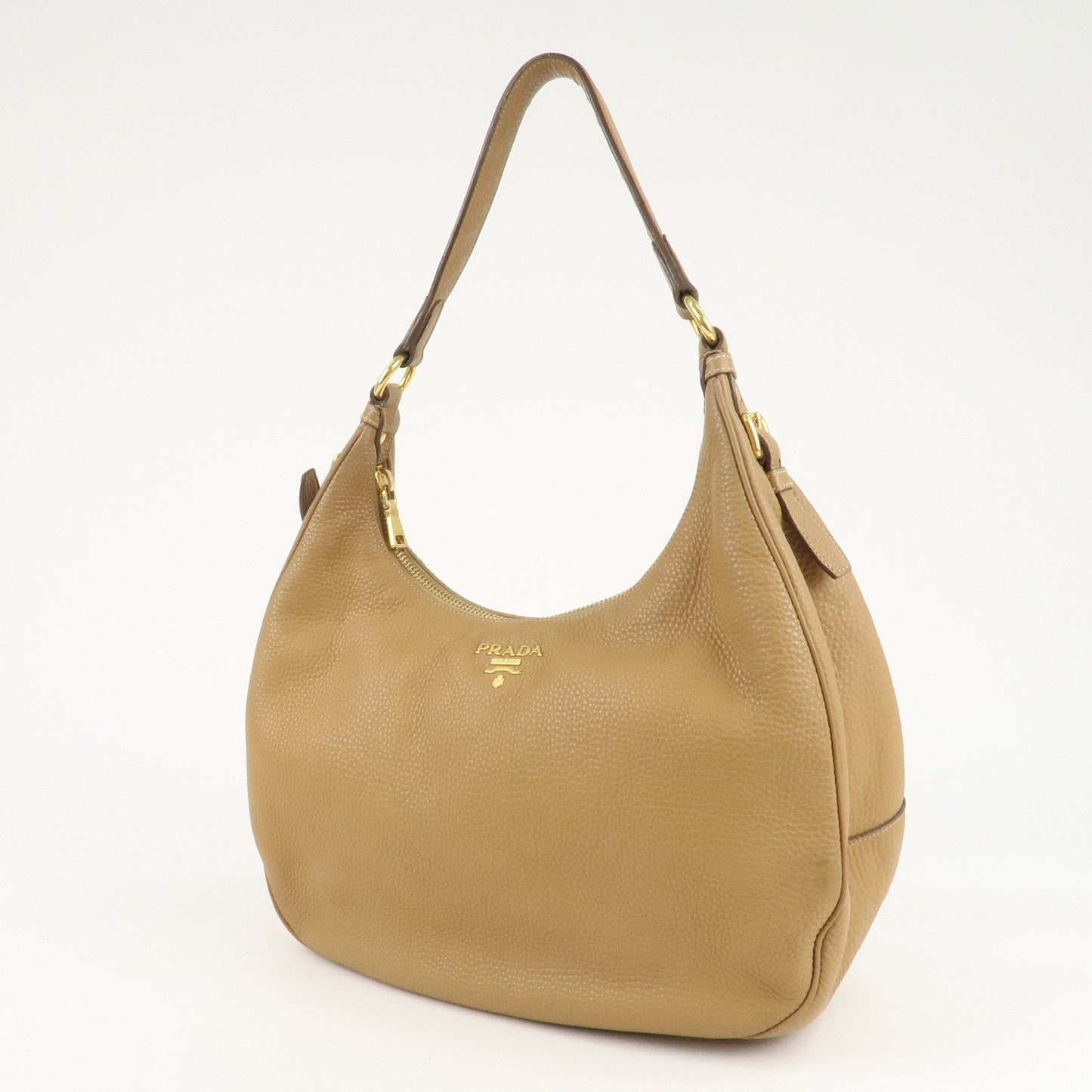 PRADA Leather Shoulder Bag Hand Bag Beige  d