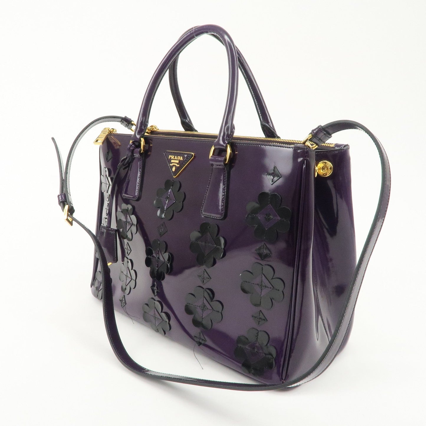 PRADA Patent Leather 2Way Shoulder Bag Flower Motif B2274F  d