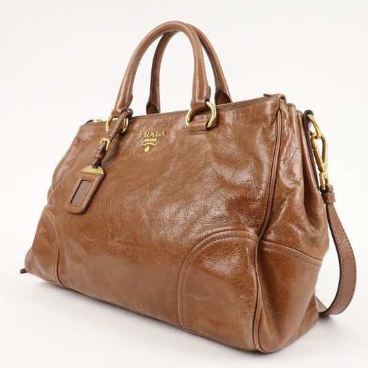 PRADA Leather 2Way Bag Shoulder Bag Hand Bag Brown  d