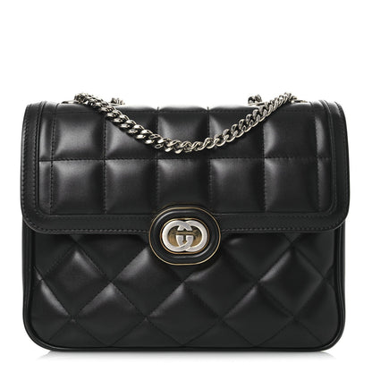 Amelia Calfskin Quilted Small Deco Shoulder Bag Black