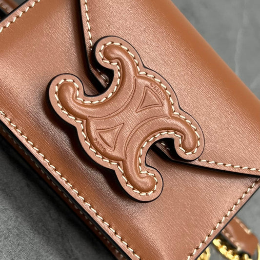 CE Card Holder On Chain Triomphe Tan For Women 4in/11Amelia10J743DPV.04LU