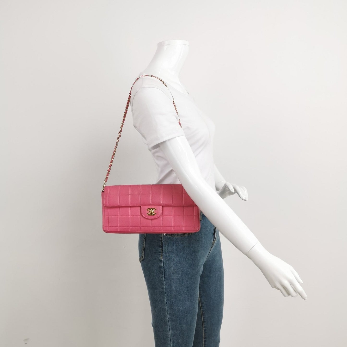 Chanel East West Chocolate Bar Fuchsia Pink Leather