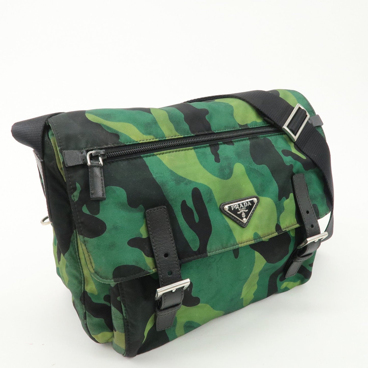 PRADA Logo Nylon Leather Camouflage Shoulder Bag Green Black  d