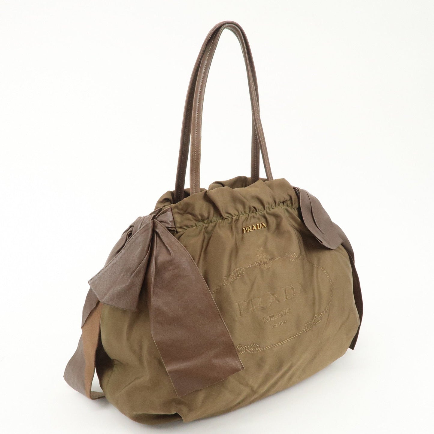 PRADA Logo Nylon Leather Ribbon Shoulder Bag Brown BR4205  d