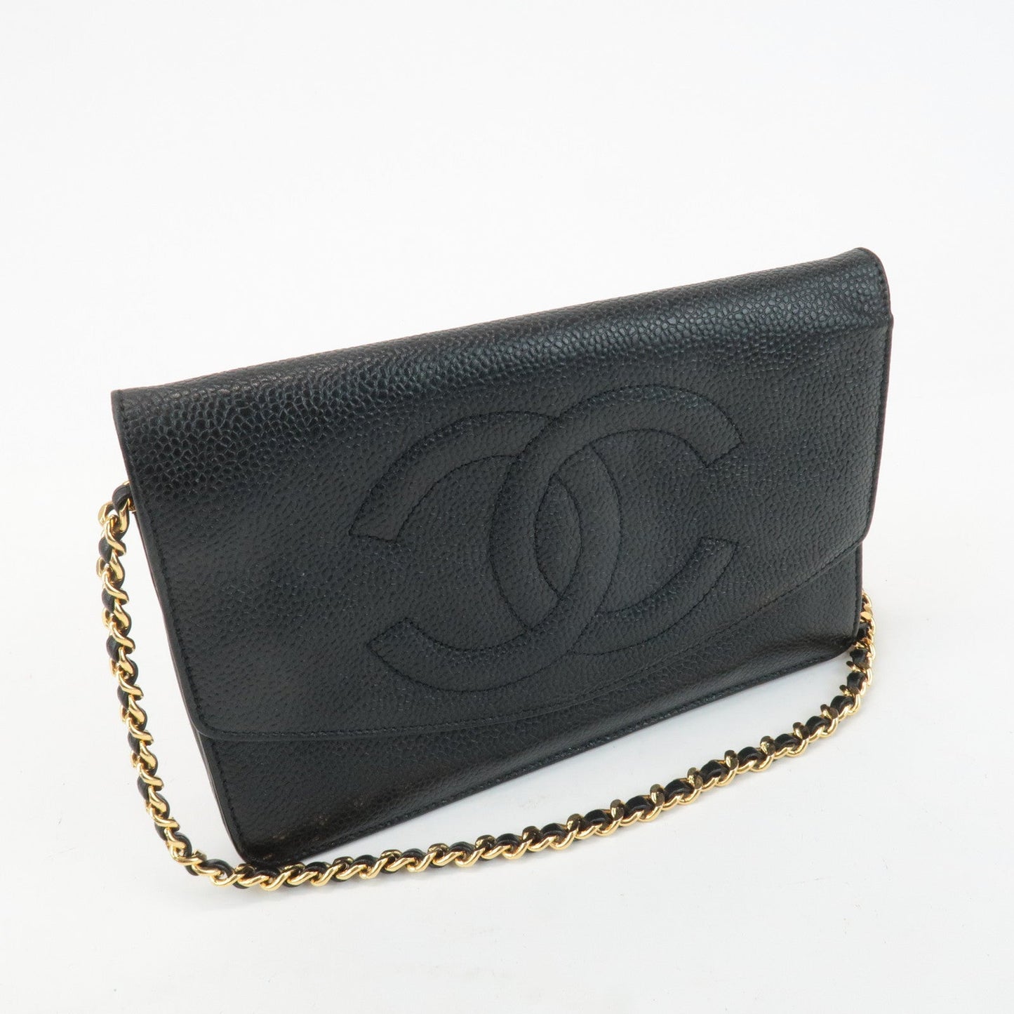 CHANEL COCO Mark Caviar Skin Chain Wallet WOC Black A13509  d