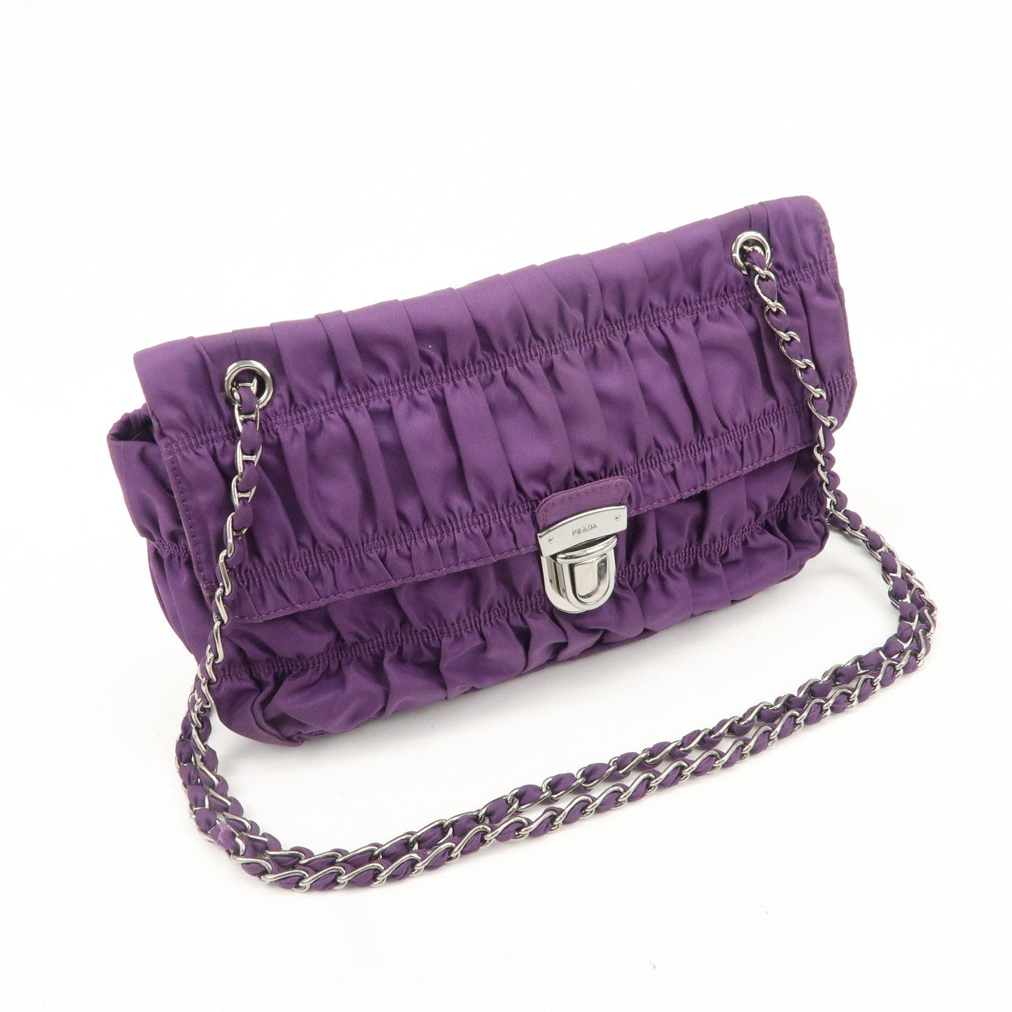 PRADA Nylon Leather Gathered Shoulder Bag Purple BR4609  d