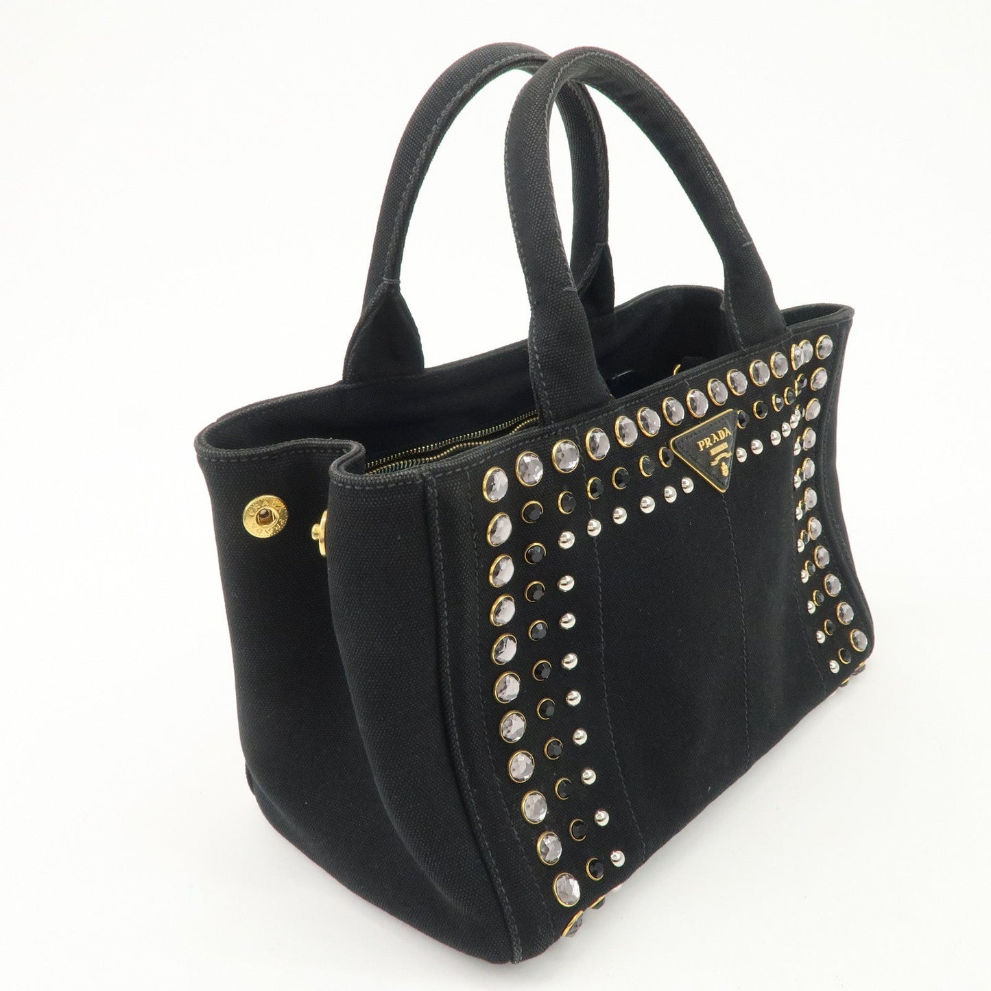 PRADA Logo Canapa Canvas Bijiou Studs 2Way Hand Shoulder Bag  d