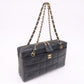 CHANEL Chocolate Bar Lamb Skin Chain Shoulder Bag Black