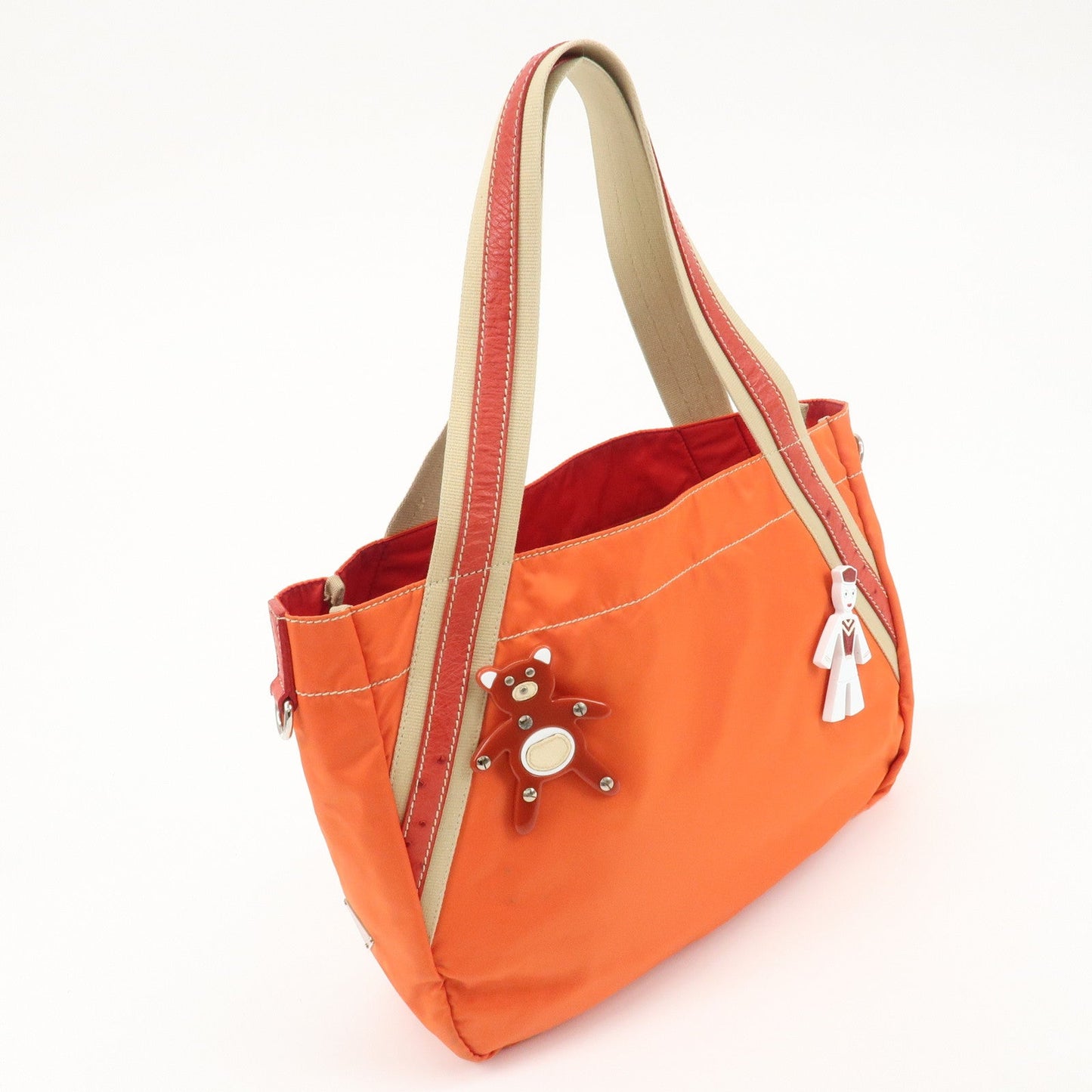 PRADA Logo Nylon Ostrich Leather Canvas Tote Bag Bear B2980A  d